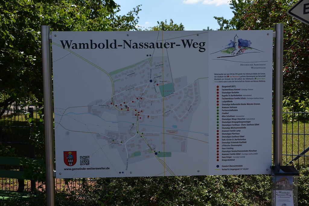 Informationstafel mit der Darstellung des Wambold-Nassauer-Weges in Weitersweiler (2020)