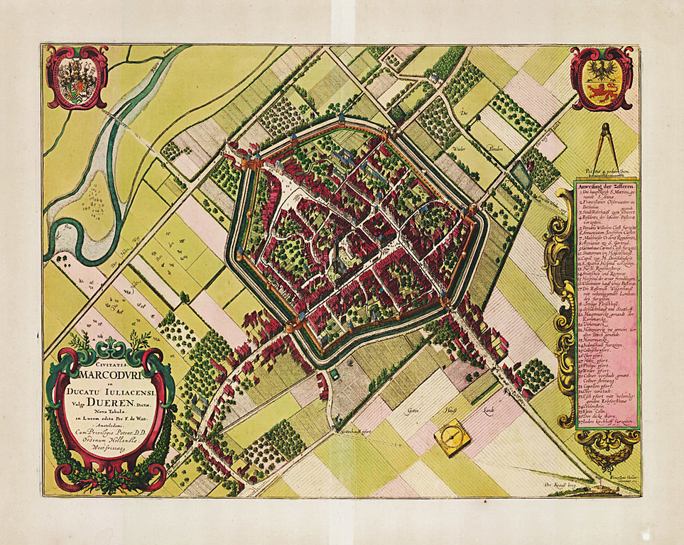 Wenzelslaus Hollar: Stadtplan von Düren aus der Vogelperspektive (1634).