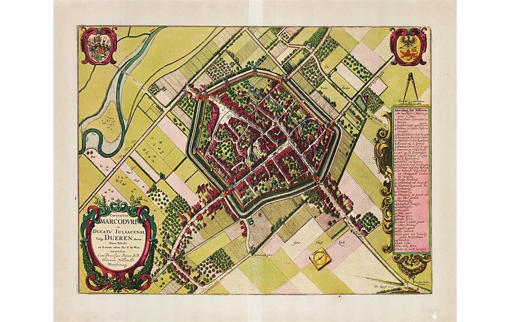Wenzelslaus Hollar: Stadtplan von Düren aus der Vogelperspektive (1634).