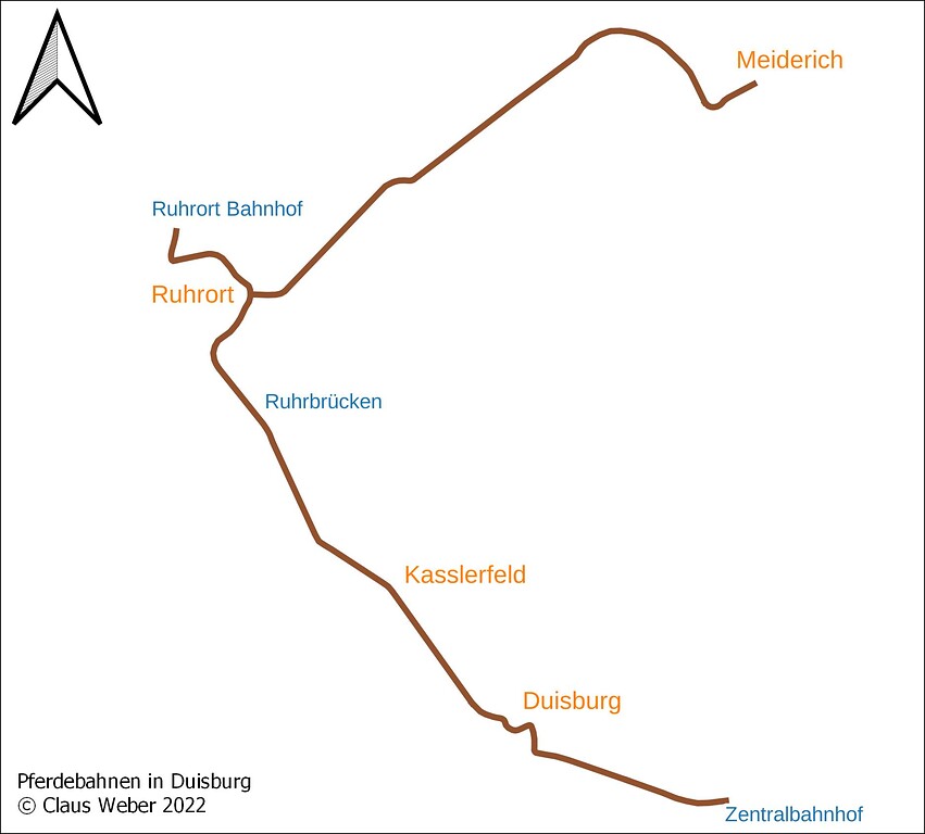 Duisburg, Ruhrort, Strecken der Pferdebahn (2022)