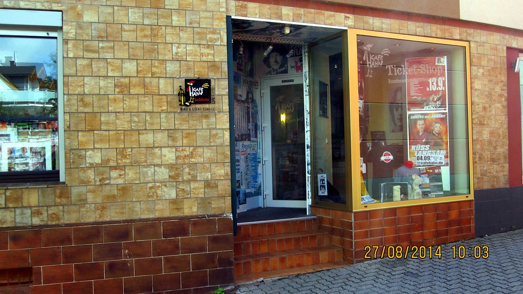 Der Ticket-Shop des Café Hahn in Koblenz-Güls (2014).