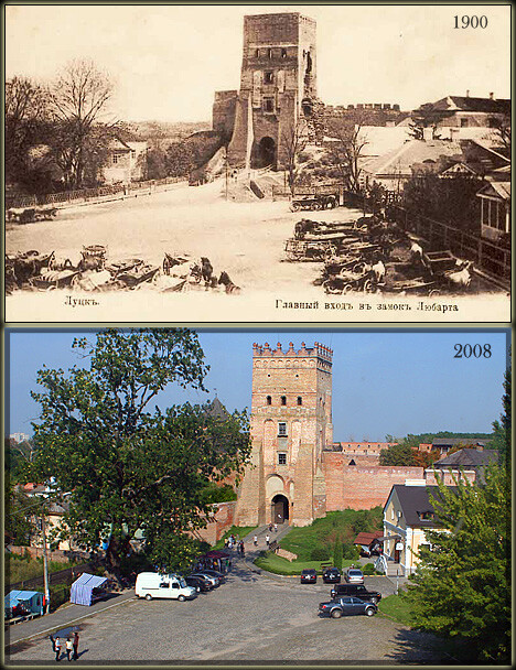 Lutsk Castle in 1900 and 2008