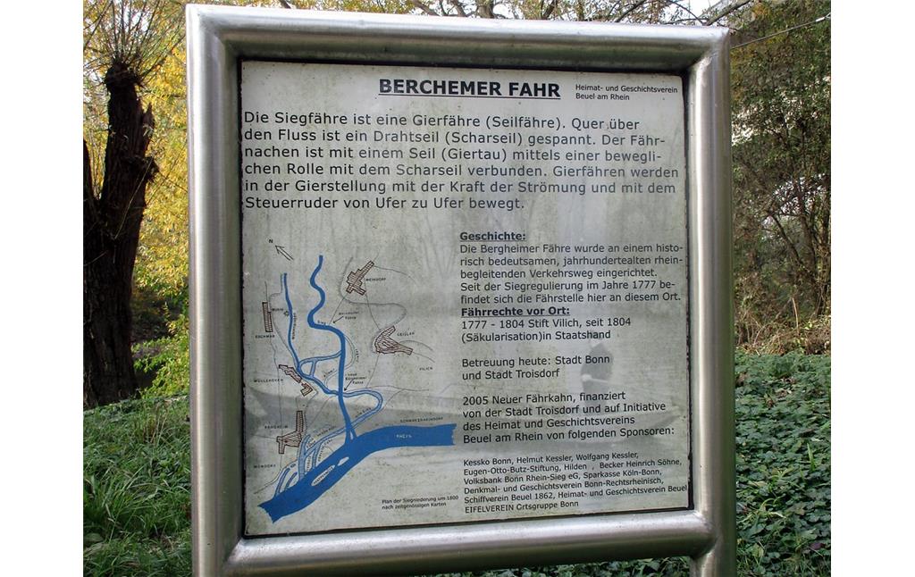 Informationstafel zur "Berchemer Fahr" an der Gierseilfähre St. Adelheid (2016)