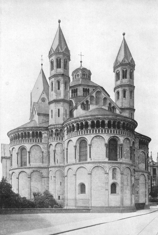 Die Kirche St. Aposteln in Köln auf einer historischen Aufnahme aus dem Buch "1000 Years of Rhenish Art" von 1925