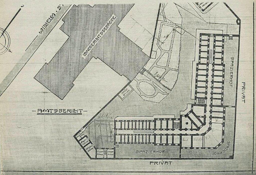 Historischer Lageplan der Haftanstalt Bonn und der angrenzenden Gebäude von Amts- und Landgericht (1955).