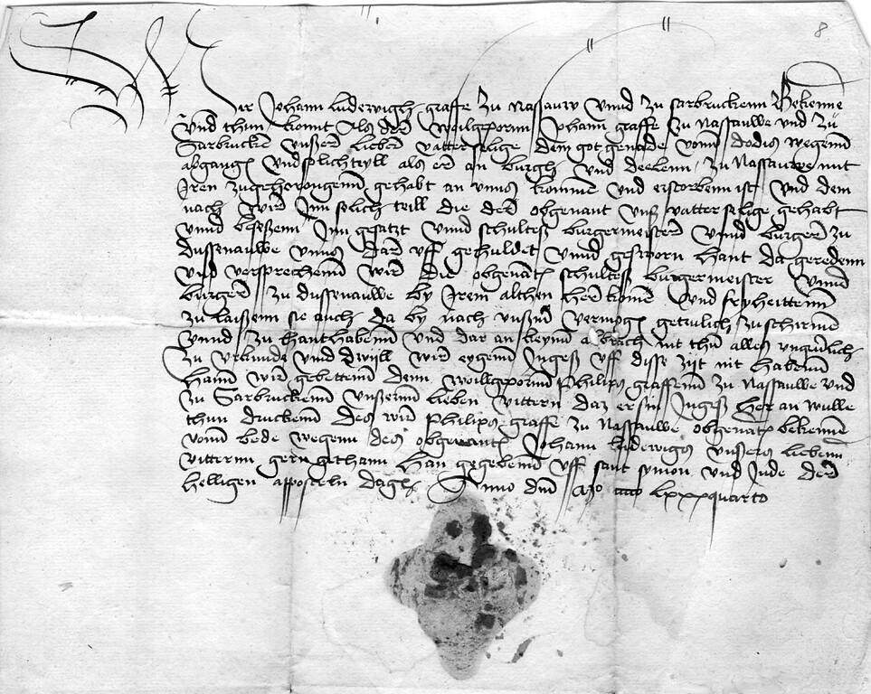 MittelalterlKopie eines Freiheitsbriefes von Graf Johann Ludwig von Nassau und Saarbrücken zur Bestätigung der Privilegien vom 28.10.1484 iche Kopie der Stadtrechtsverleihungsurkunde vom 26.07.1348.