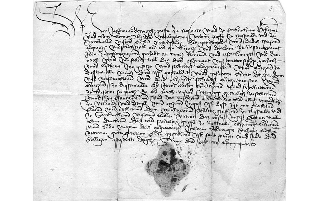 MittelalterlKopie eines Freiheitsbriefes von Graf Johann Ludwig von Nassau und Saarbrücken zur Bestätigung der Privilegien vom 28.10.1484 iche Kopie der Stadtrechtsverleihungsurkunde vom 26.07.1348.