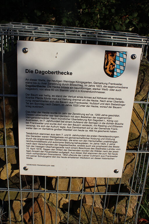 Ritterstein Nr. 183 "Dagobert-Hecke" südlich von Frankweiler (2021)