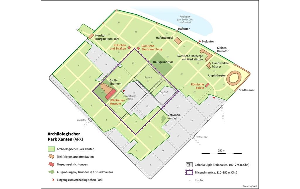 Geländeplan des Archäologischen Parks Xanten APX (2012).