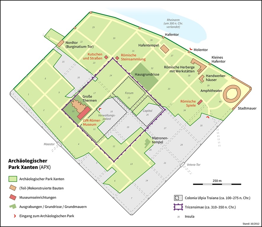 Geländeplan des Archäologischen Parks Xanten APX (2012).