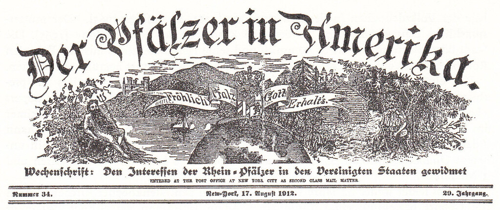 Titel der Zeitung Der Pfälzer in Amerika (1912)
