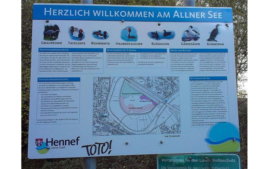Allner See bei Hennef: Informationstafel mit Karte (2016).