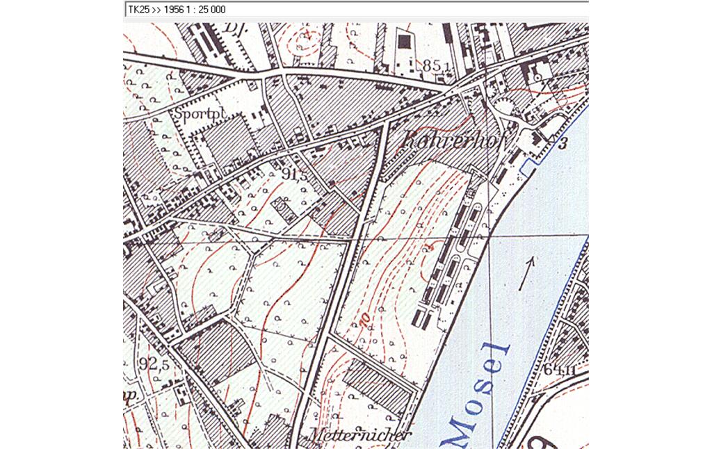 Ausschnitt aus der Topographischen Karte 1:25.000 aus dem Jahr 1956