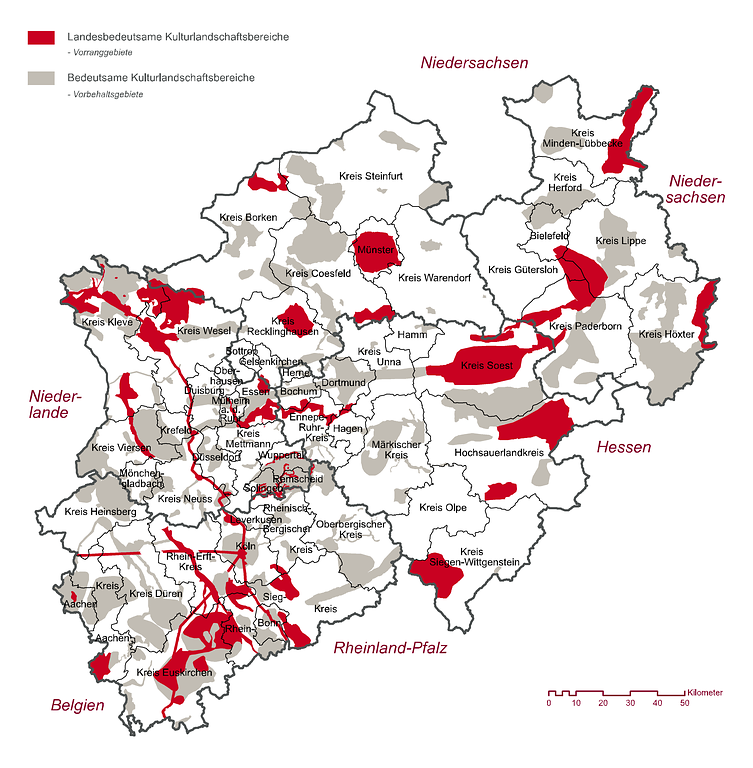 Karte der bedeutsamen Kulturlandschaftsbereiche in Nordrhein-Westfalen (2006).