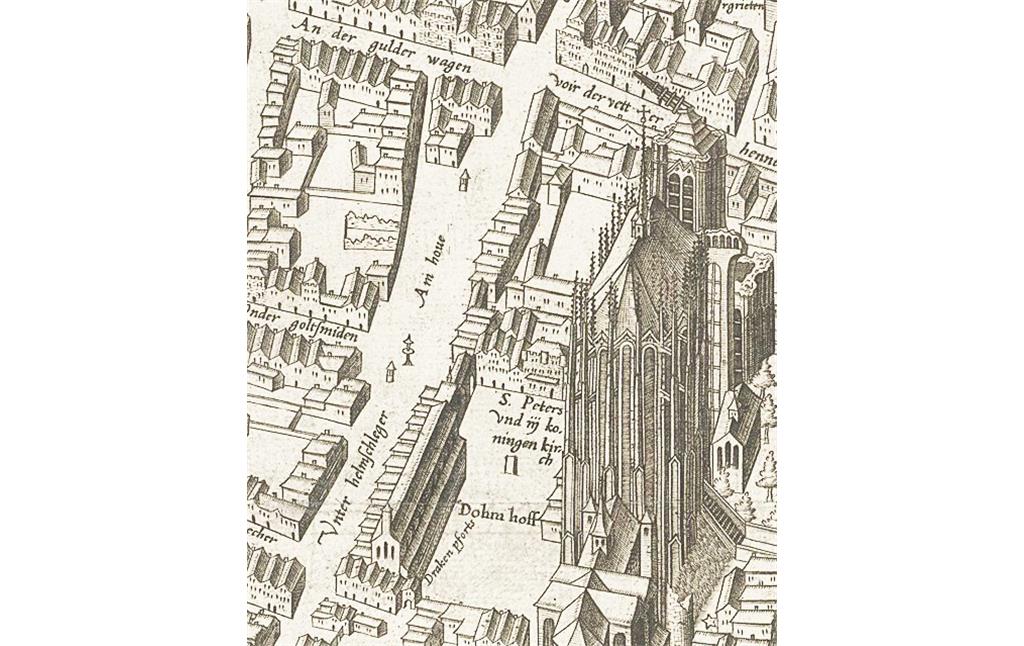 Kölner Stadtplan von Arnold Mercator 1571 im Bereich des Doms, des Domhofs und des südlichen Domvorfelds