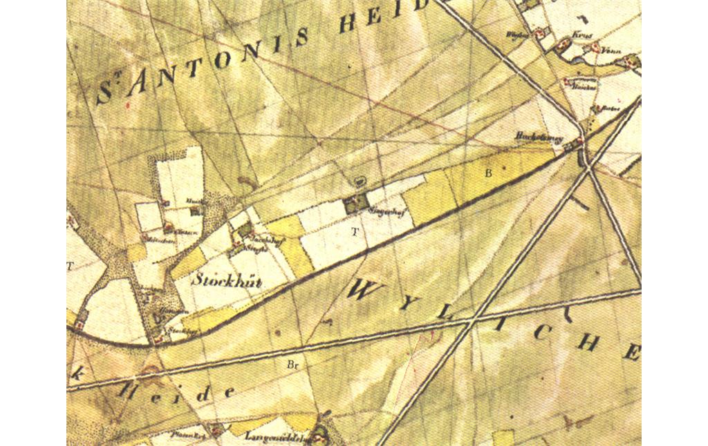 Ausschnitt aus der Kartenaufnahme der Rheinlande durch Tranchot und von Müffling 1806-1820, Blatt Krefeld Nr. 36