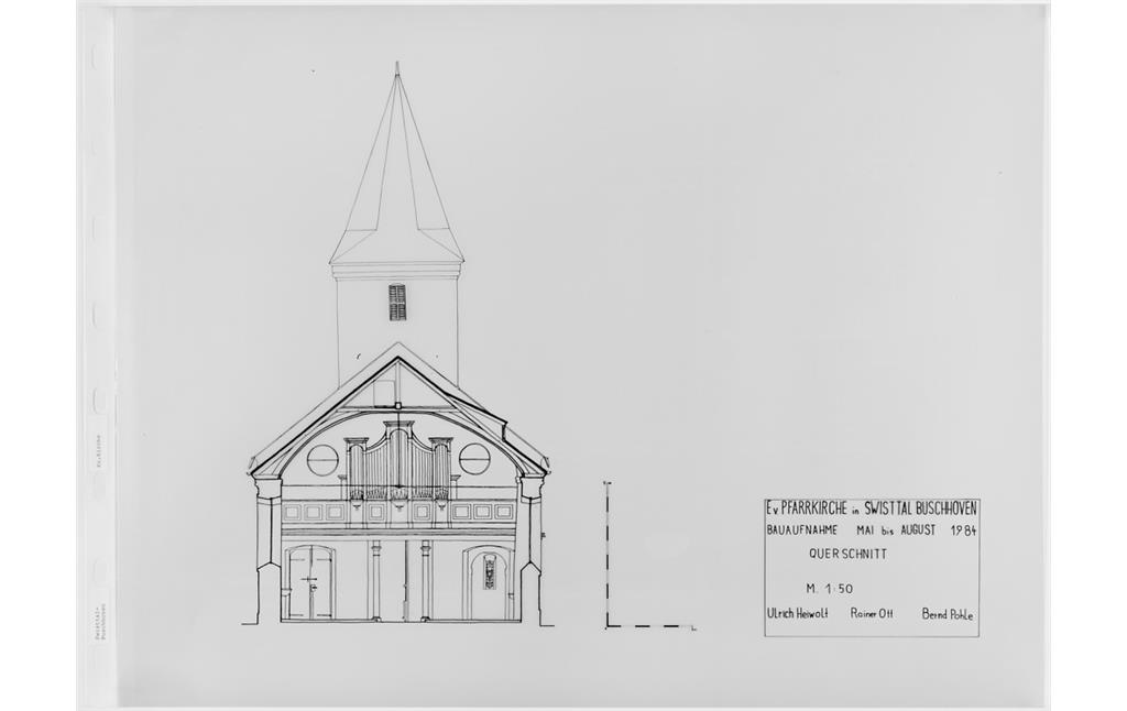 Plan der evangelischen Versöhnungskirche der Bauaufnahme Mai bis August 1984, Querschnitt
