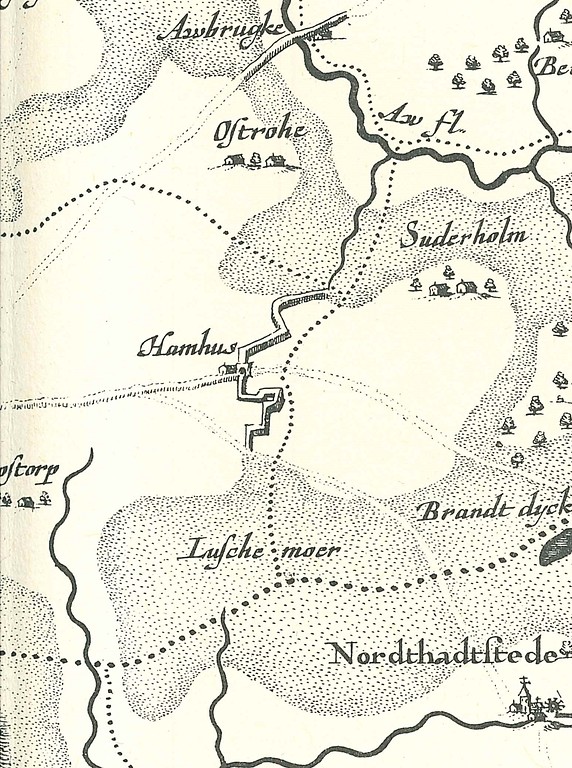 Hamhus bei Heide in einer Karte von 1652