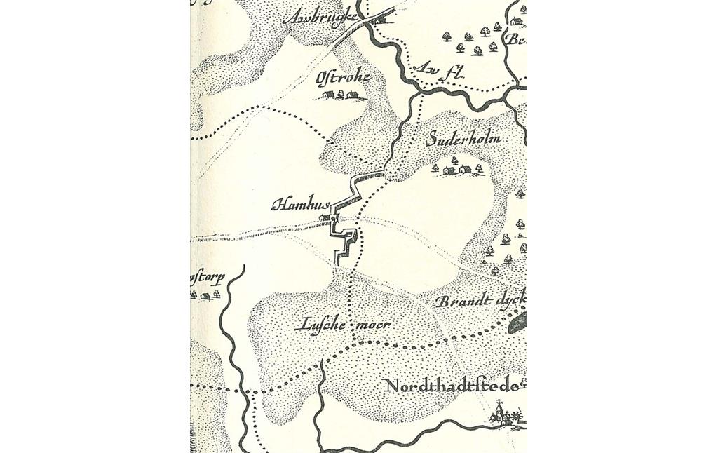 Hamhus bei Heide in einer Karte von 1652