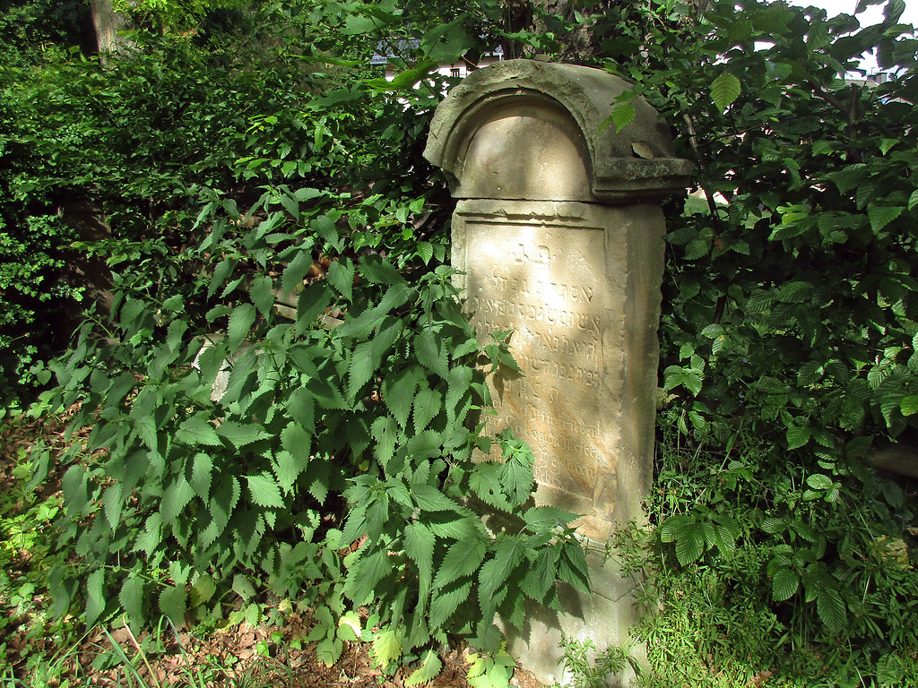 Grabstein auf dem Jüdischen Friedhof in Hürtgenwald-Gey, gelegen unmittelbar an der Ortsumgehung durch die Bundesstraße B 399, Dürener Straße (2017).