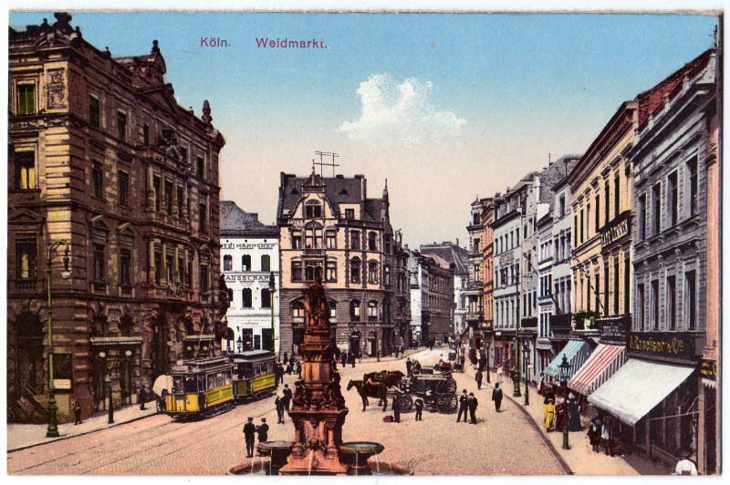 Historische Lithographie des Kölner Waidmarkts (um 1910).