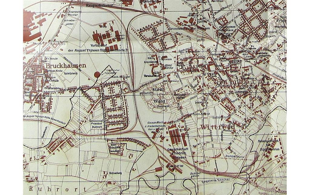 Ausschnitt der Karte "Hamborn am Rhein 1927" (Verlag L. Schwann, Düsseldorf, hier aus dem Rheinischen Städteatlas)