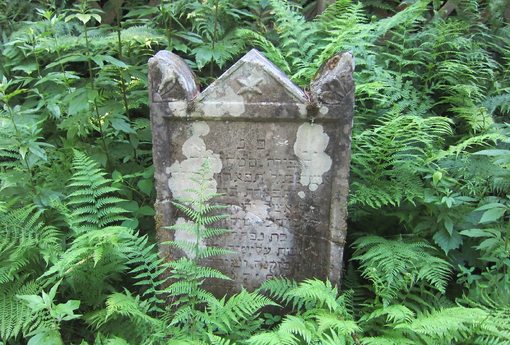 Ein einzelner Grabstein auf dem jüdischen Friedhof auf der Waldlichtung Jünkern in Klotten (2015).