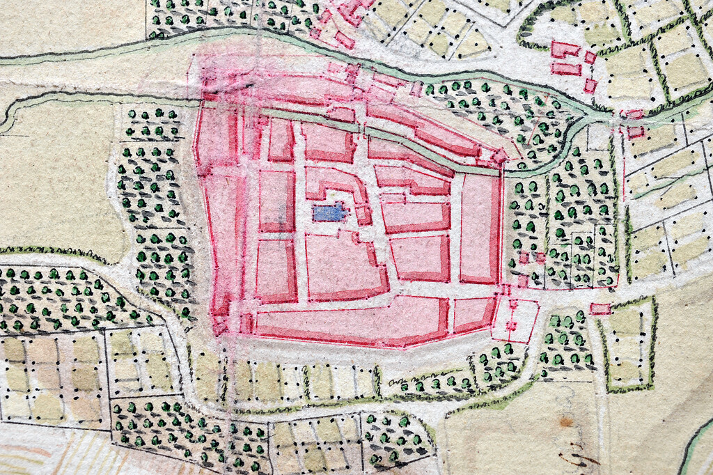 Kolorierter Plan der Stadt Annweiler aus der Mitte des 18. Jahrhunders