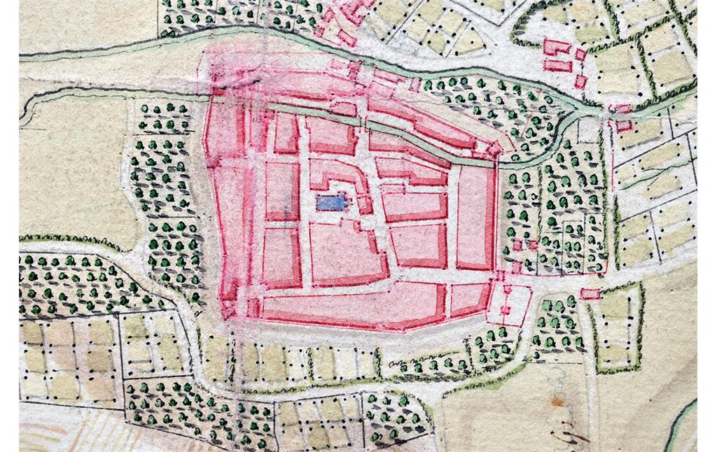 Kolorierter Plan der Stadt Annweiler aus der Mitte des 18. Jahrhunders