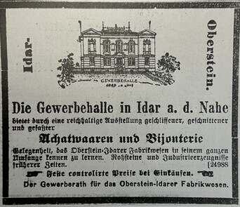 Anzeige aus der Idarer-Zeitung (um 1910)