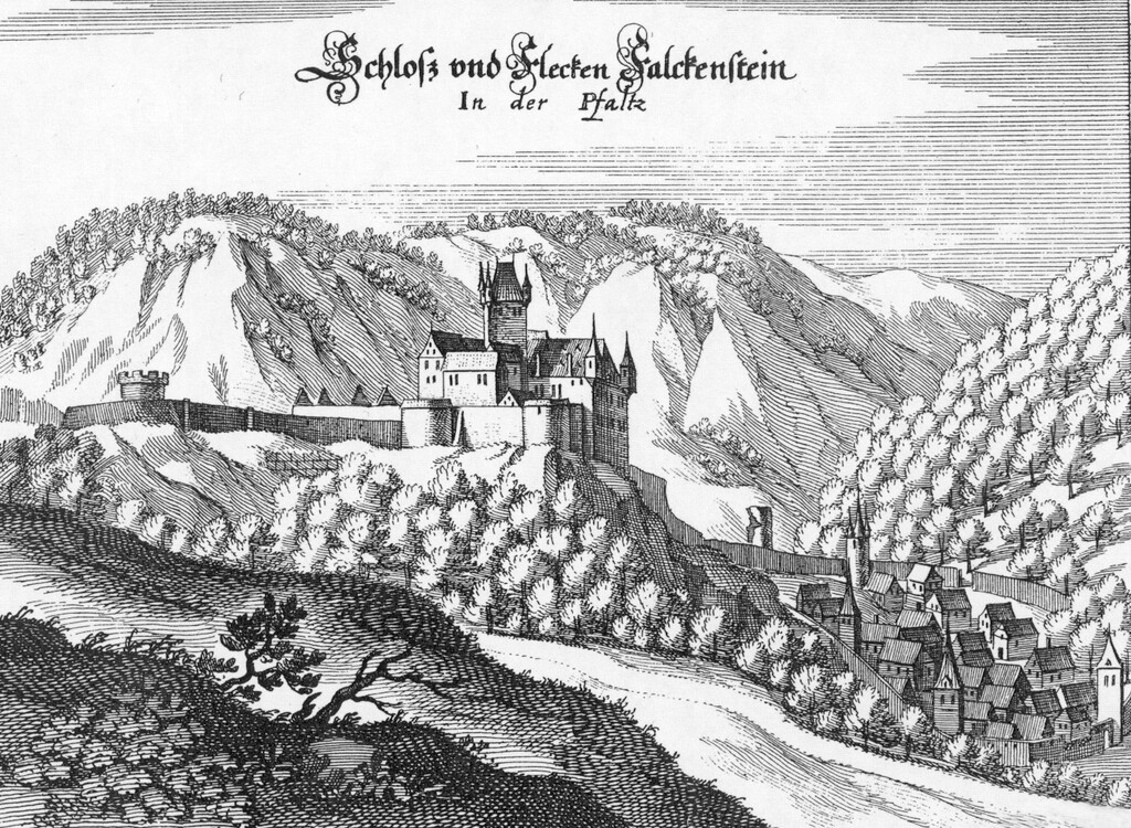 Kupferstoch von Merian zur Burg Falkenstein (vor 1654)