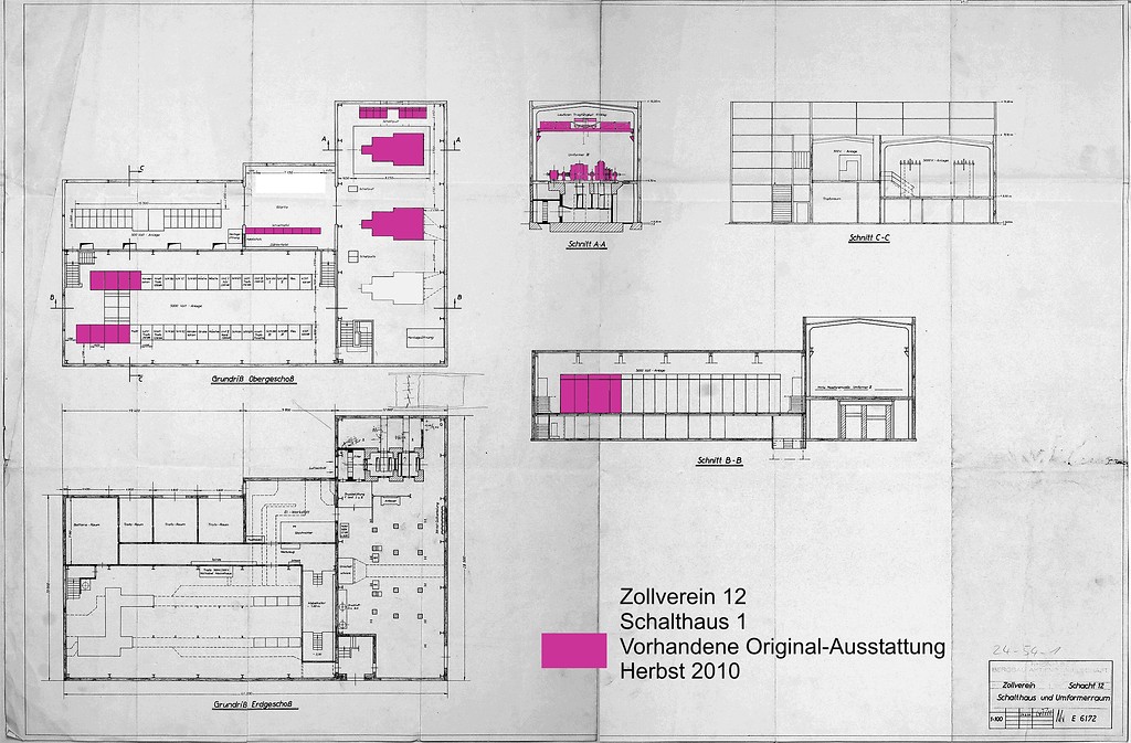 Plan der vorhandenen Original-Ausstattung des Schalthaus 1, Zollverein 12