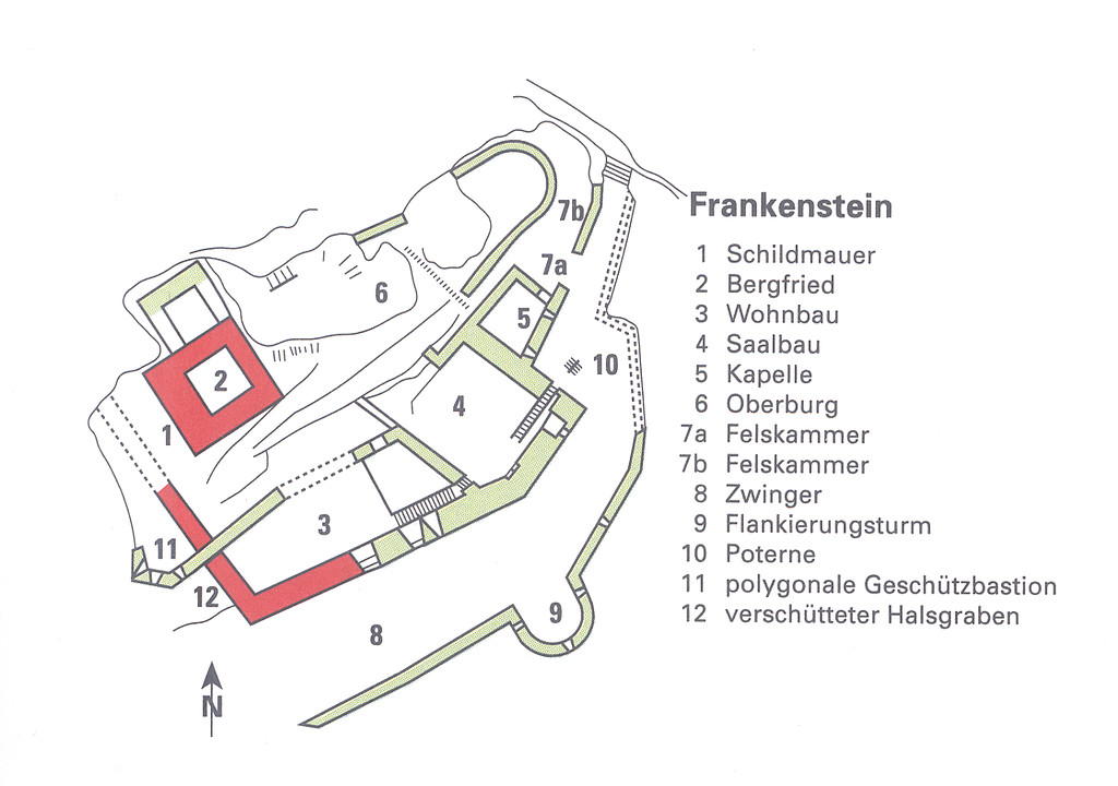 Grundriss der Burgruine Frankenstein am Schloßberg (o. J.).