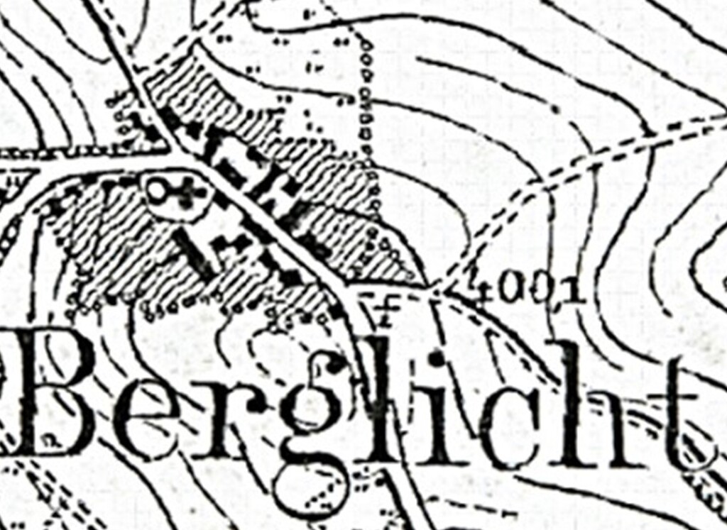 Kartenausschnitt aus der historischen Topographischen Karte 1910 mit dem Ortsteil Berg, heute Berglicht (1910)