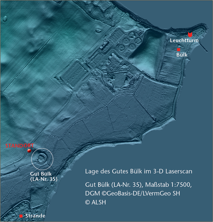Lage des Gutes Bülk bei Strande im 3-D Laserscan (2015)