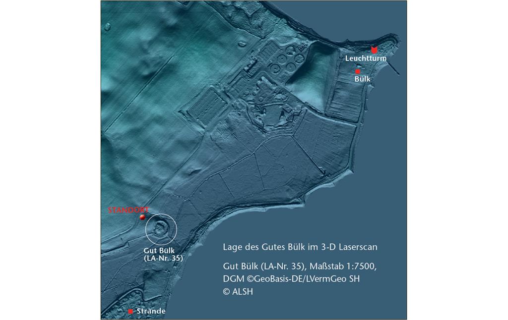Lage des Gutes Bülk bei Strande im 3-D Laserscan (2015)