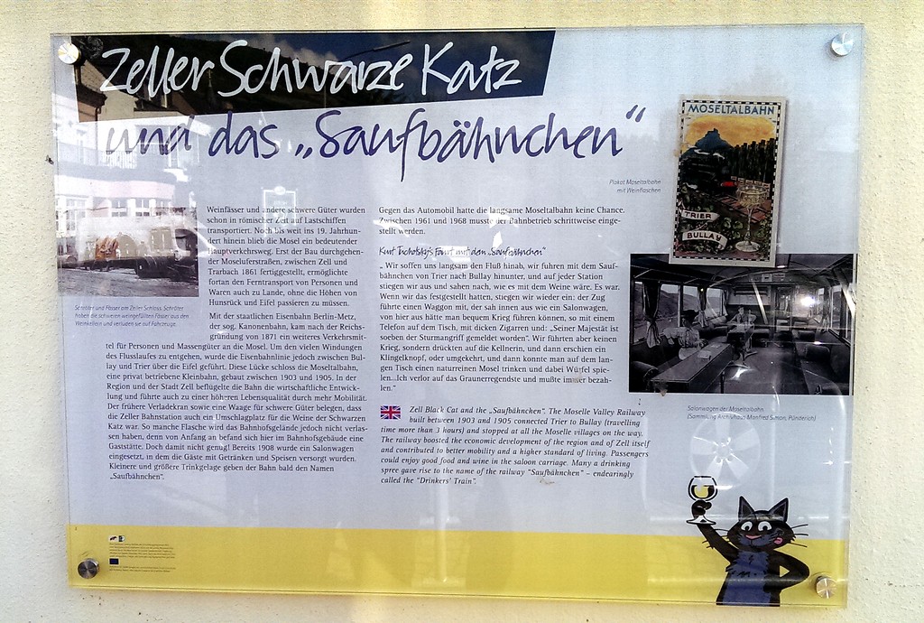 Informationstafel "Zeller Schwarze Katz und das Saufbähnchen" (2015).