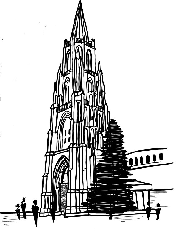 Skizze der katholischen Pfarrkirche St. Mauritius in Köln Altstadt-Nord (2021)