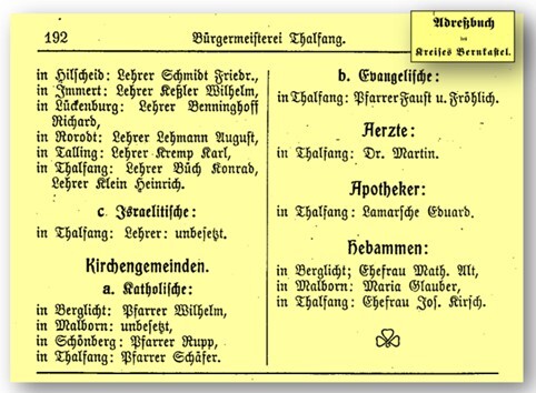 Adressbuch des Kreise Bernkastel: Bürgermeisterei Thalfang - Teil 2 (1909/1910)