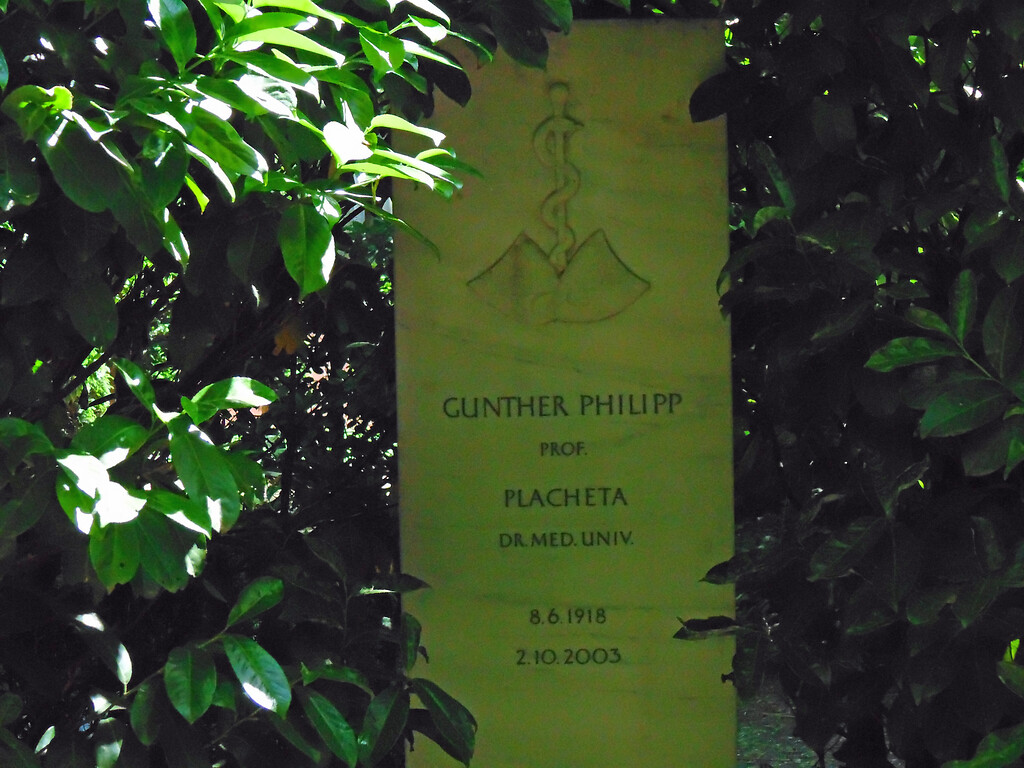 Grabstätte des Schauspielers, Arztes und Rennfahrers Gunther Philipp (eigentlich Dr. Gunther Placheta, 1918-2003) auf dem Melatenfriedhof in Köln-Lindenthal (2020).