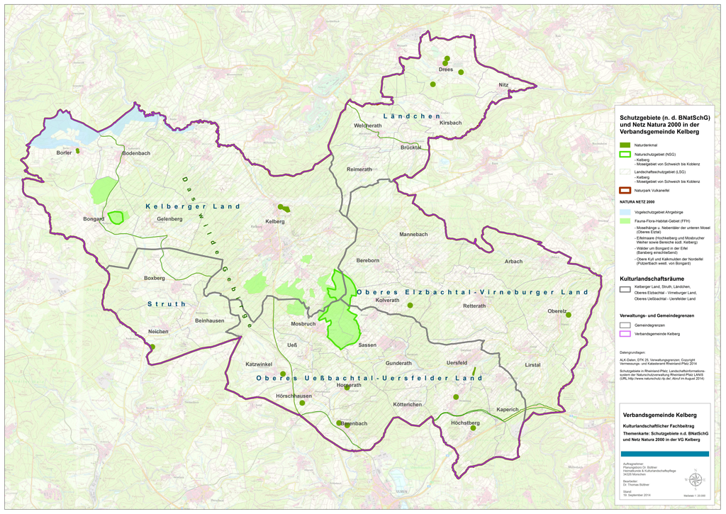 Karte der Schutzgebiete nach dem Bundesnaturschutzgesetz und dem Netz Natura 2000 in der Verbandsgemeinde Kelberg (2014)