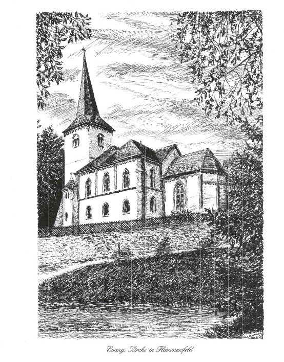 Zeichnung der evangelischen Kirche Sankt Michael in Flammersfeld (o.J.)