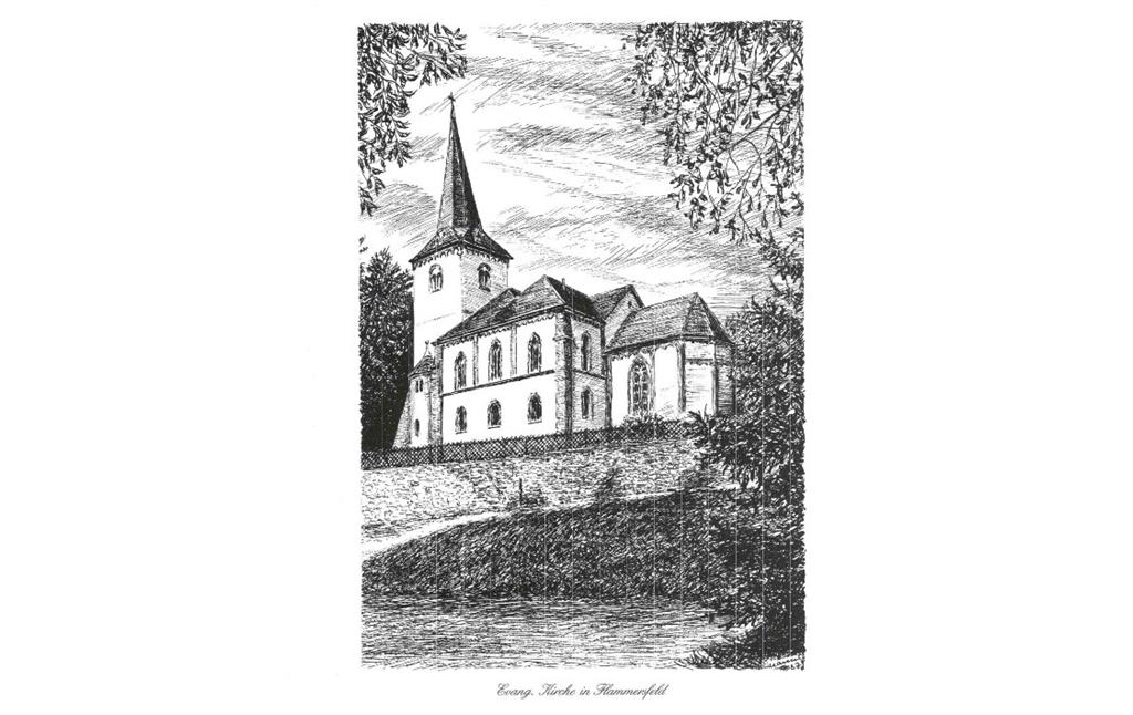 Zeichnung der evangelischen Kirche Sankt Michael in Flammersfeld (o.J.)