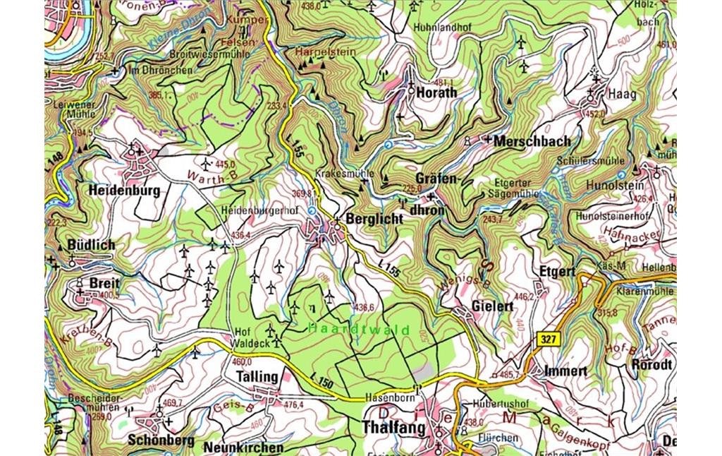 Topographische Übersichtskarte der Region um Berglicht (o.J.)
