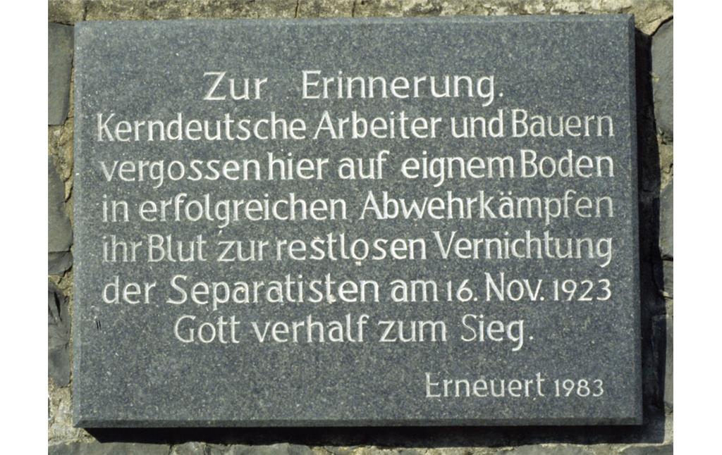 Separatistendenkmal in Hövel, Inschrift (2010)