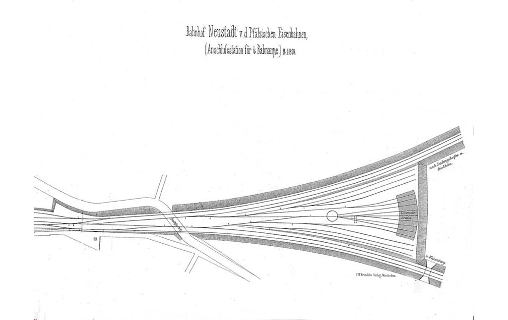 Spurplan Neustadt an der Haardt 1870, östlich gelegener Bereich