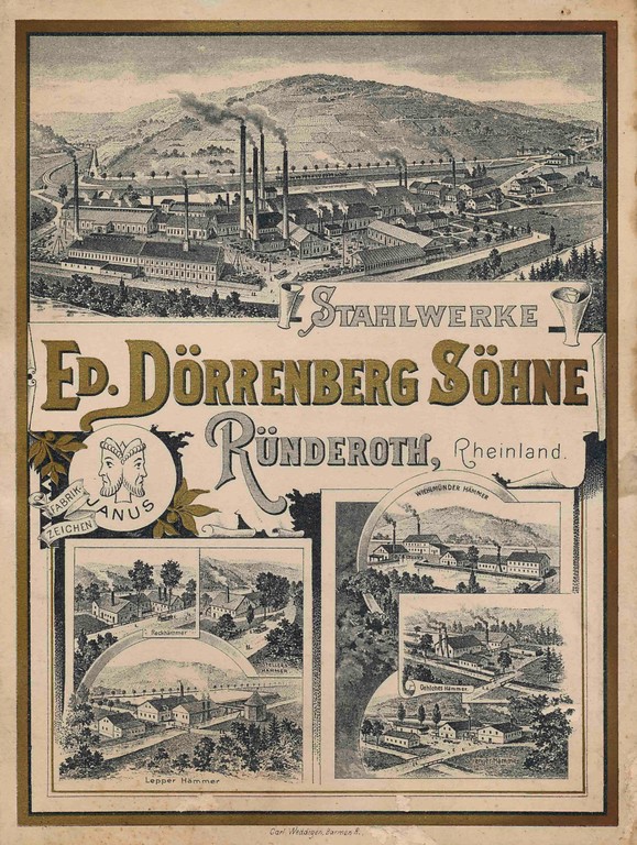 Historische Postkarte der Stahlwerke Ed. Dörrenberg Söhne um 1890.
