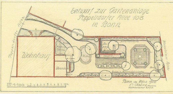 Poppelsdorfer Allee 108, Gartenplan des Architekten C. Röthe (1926)