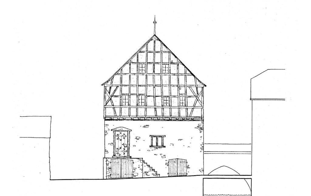 Bauzeichnung des Alten Rathauses in Dausenau von der Straßenseite aus (1978)