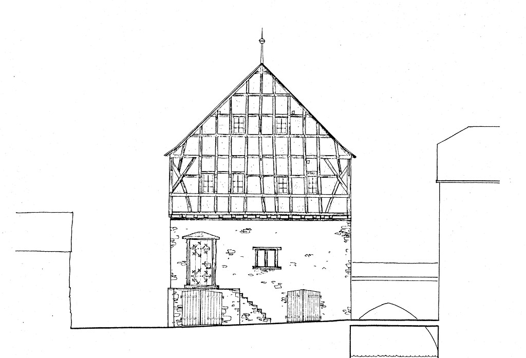 Bauzeichnung des Alten Rathauses in Dausenau von der Straßenseite aus (1978)